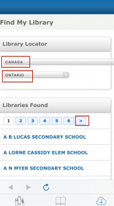 Image of Library Locator page on Ebsco eBooks app