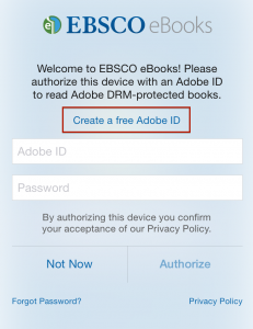 Image of Ebsco eBooks app sign-in page