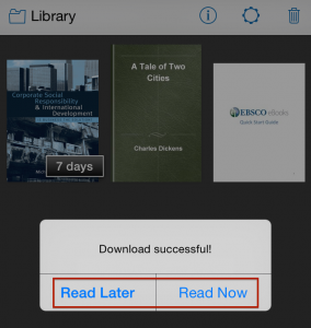 Image of Read Now or Read Later screen in Ebscohost app