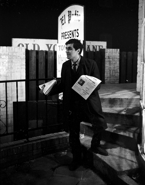 A gentleman sells copies of Satyrday, one of a number of independent newspapers produced out of Yorkville, 28 April 1966
Citation: York University Libraries, Clara Thomas Archives & Special Collections, Toronto Telegram fonds, ASC00084 image URL:  https://www.library.yorku.ca/binaries/ArchivesSpecialCollections/Yorkville/asc_image_84_2.htm